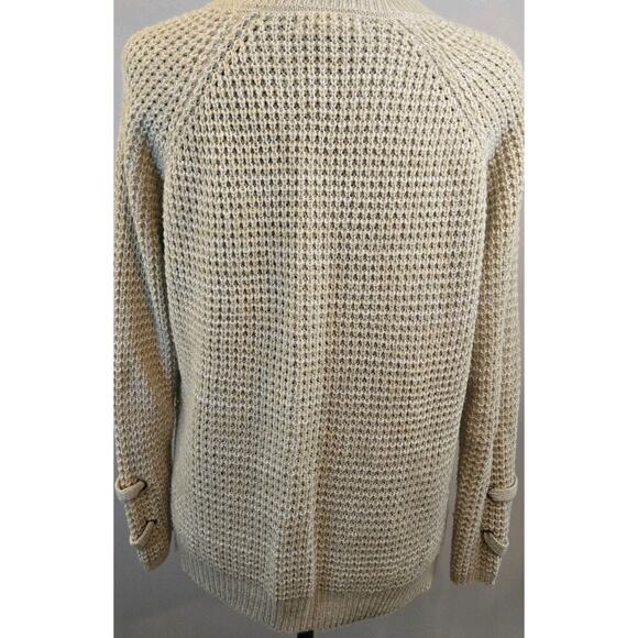 Oatmeal Beige Lace Up Pullover Sweater MED Boho Hippie 1960s Retro Chunky Knit - Picture 4 of 8